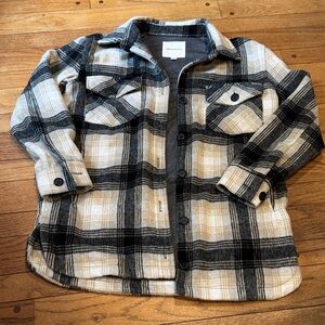 Thread & Supply Double Layer Gray and Cream Flannel Shacket